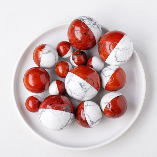 Natural Healing Stone Pocket Ball Red jasper Howlite  Reiki Quartz  Crystal Sphere for Children's Gifts Holiday Decorations