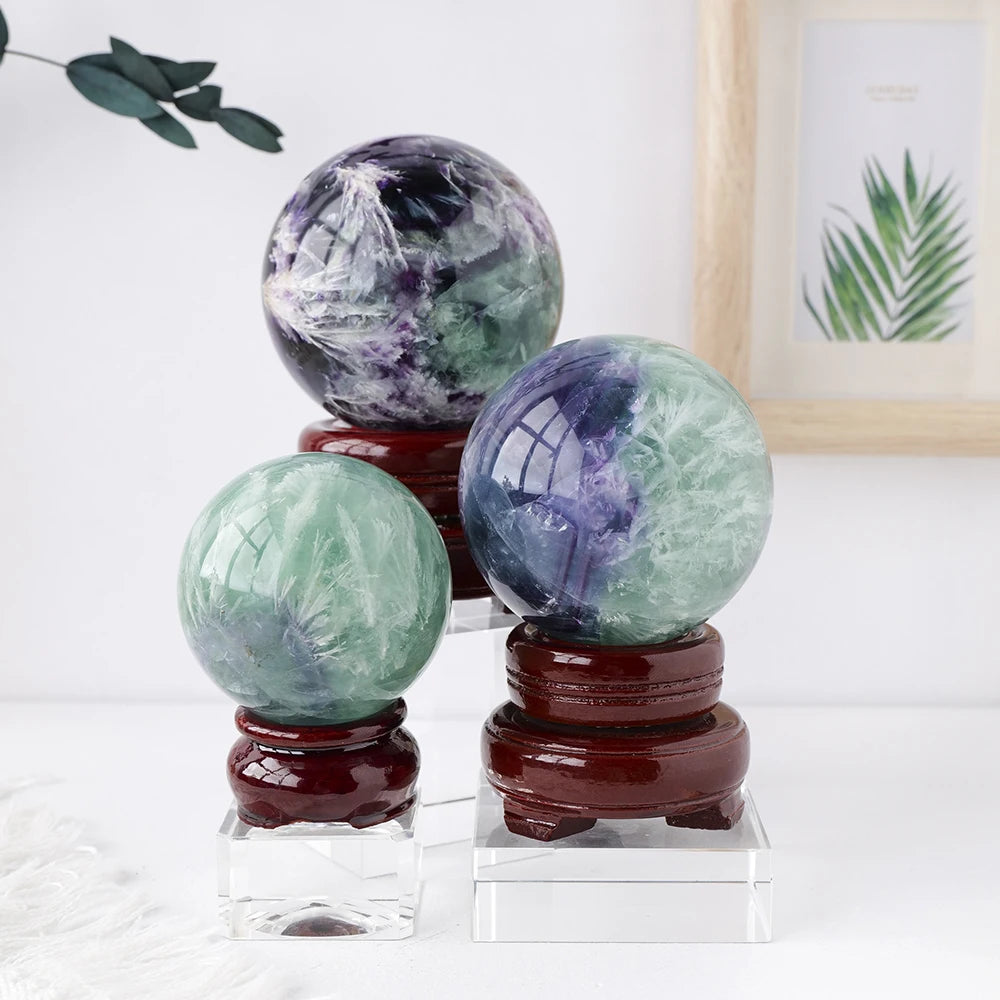 Hot Selling Wholesale Crystal Throwing Ball Natural Crystal Feather Fluorite Spiritual Healing Home Decoration