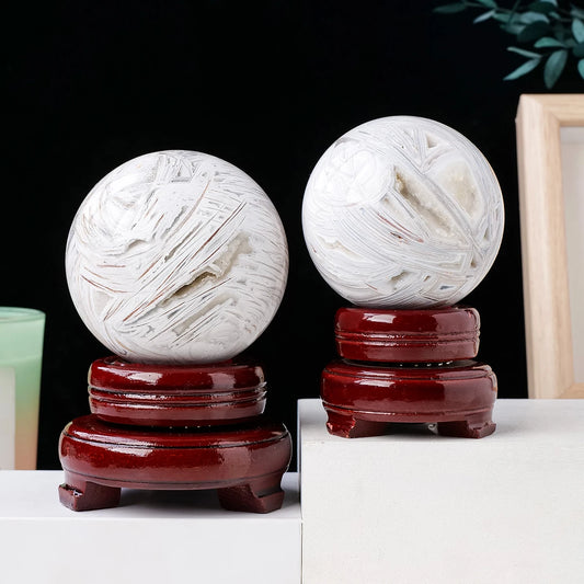 Natural Crystal White Agate Sphere Crystal Ball Natural Grain for Decoration