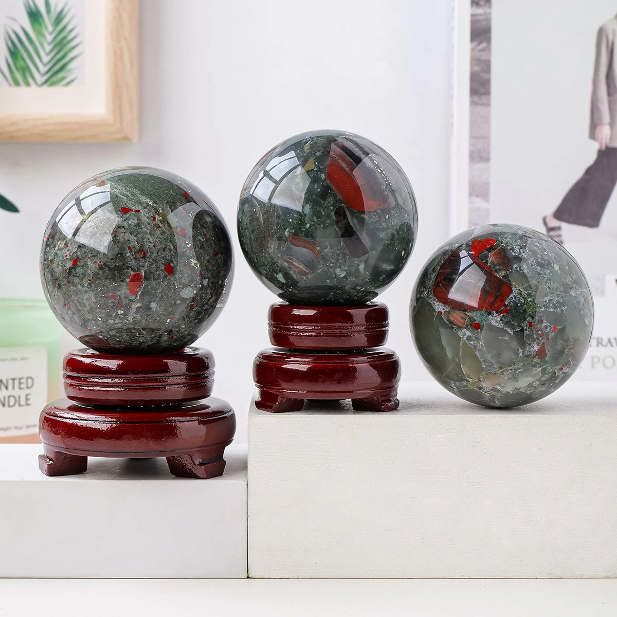 Wholesale Natural Relief Crystal Ball African Blood Stone Sphere Crystal Crafts Decoration