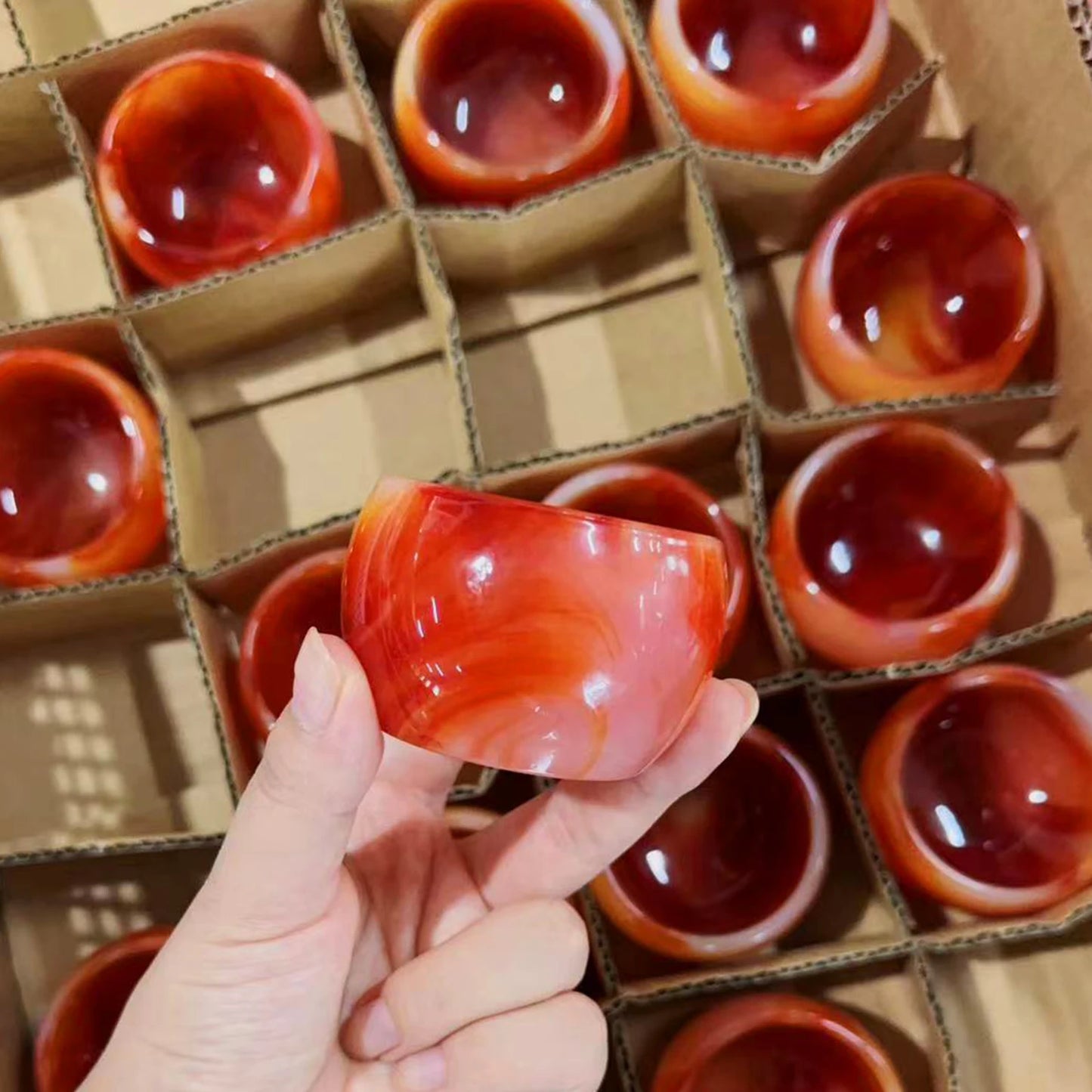 WholesaleRed Agate Mug Healing Gemstone Hand Carved Carnelian Tea Cup Crystal Bowl for Home Decoration Gift